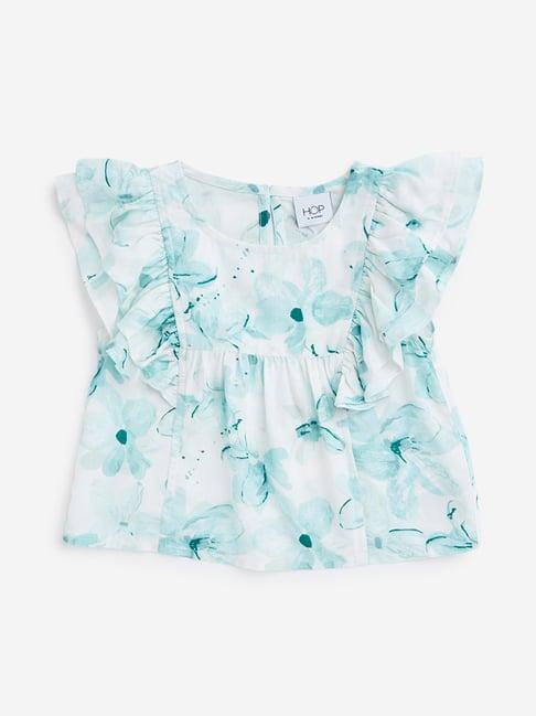 hop kids by westside aqua floral pattern top