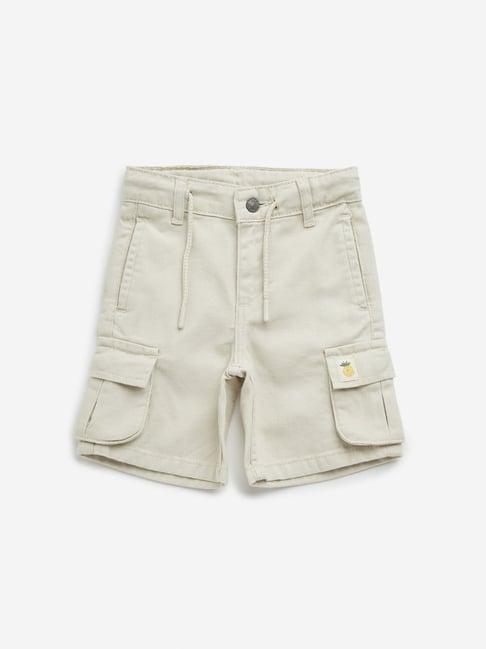 hop kids by westside beige cargo-style mid-rise cotton shorts