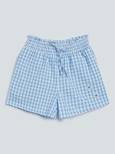 hop kids by westside blue check print shorts
