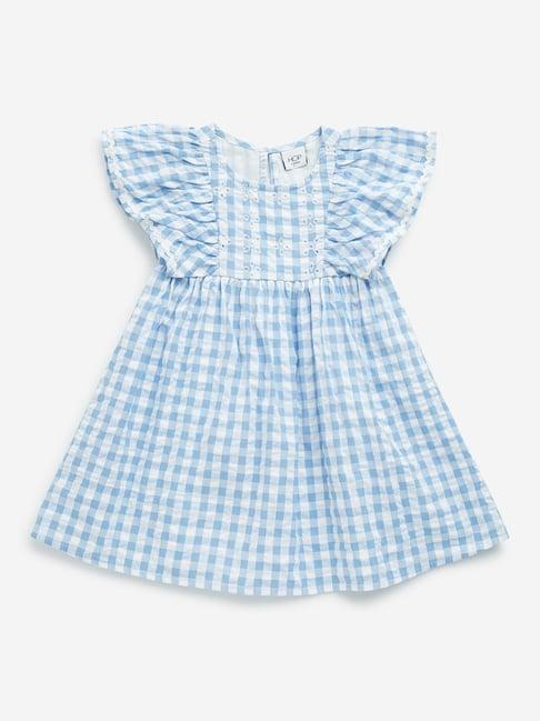 hop kids by westside blue checkered design a-line cotton dress
