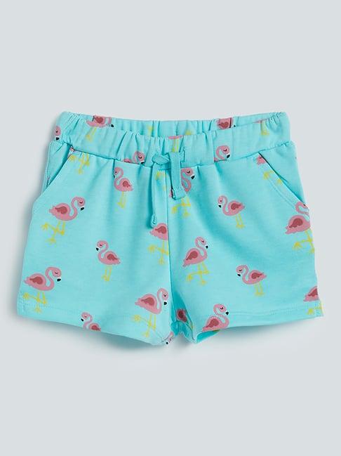 hop kids by westside blue flamingo design shorts