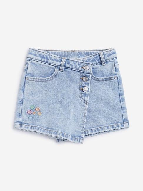 hop kids by westside blue floral embroidered denim skort