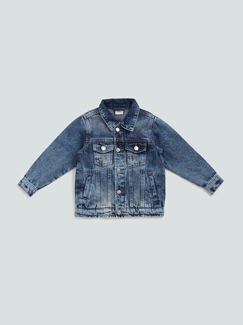 hop kids by westside blue mid-wash denim jacket