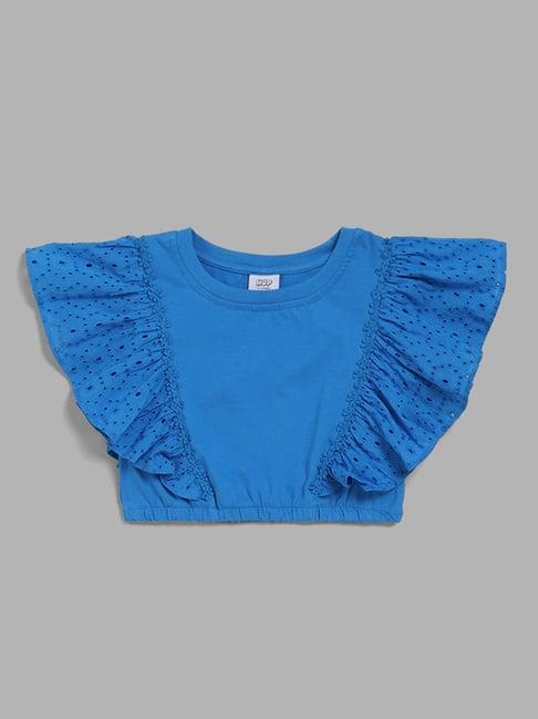 hop kids by westside blue schiffli sleeves crop top