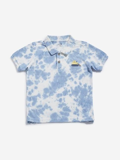 hop kids by westside blue tie-dye printed polo t-shirt