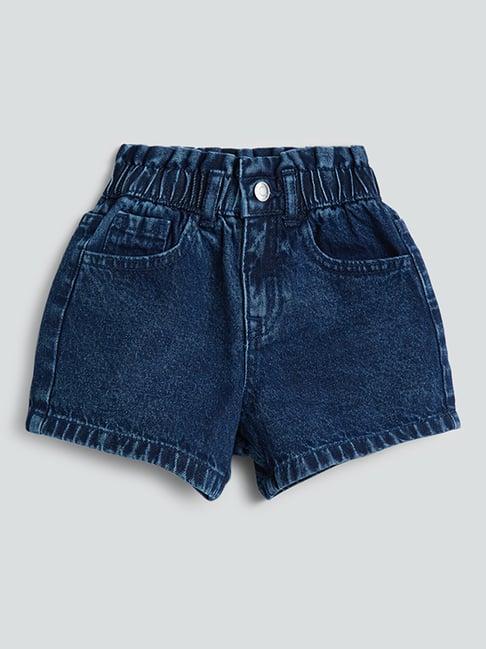 hop kids by westside dark blue paperbag denim shorts
