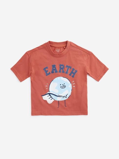 hop kids by westside dusty orange printed t-shirt