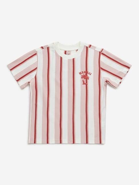hop kids by westside dusty pink striped design cotton t-shirt