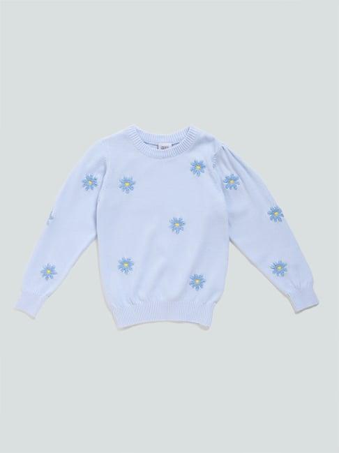 hop kids by westside floral embroidered blue sweater
