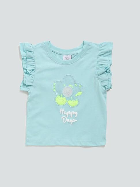 hop kids by westside flower print mint blue top