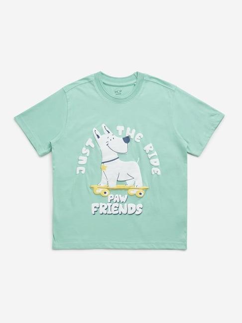 hop kids by westside green dog printed cotton t-shirt