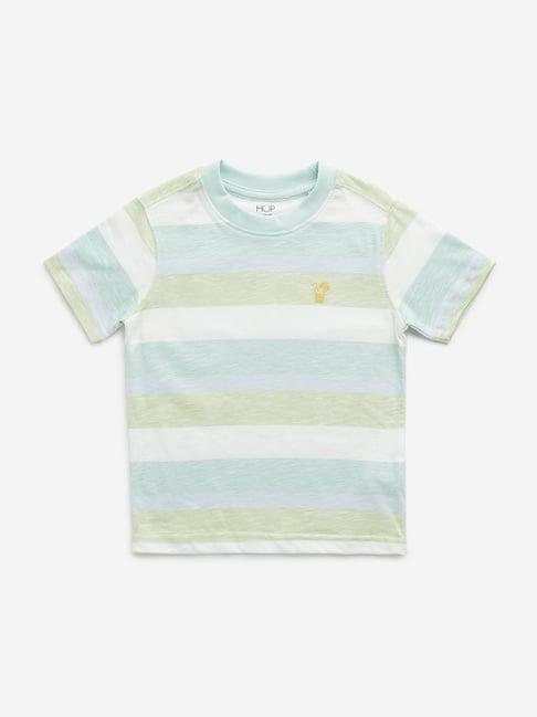 hop kids by westside green striped design t-shirt