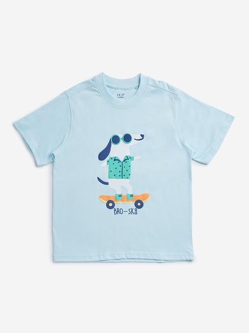 hop kids by westside light blue animal design t-shirt