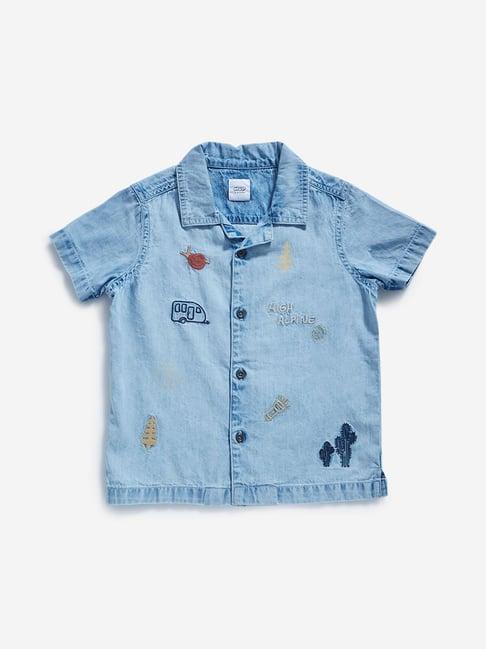 hop kids by westside light blue chambray shirt