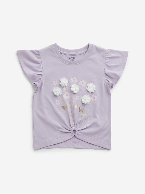 hop kids by westside lilac floral applique cotton t-shirt