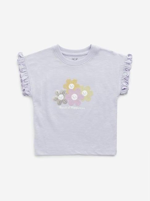 hop kids by westside lilac floral embellished cotton t-shirt