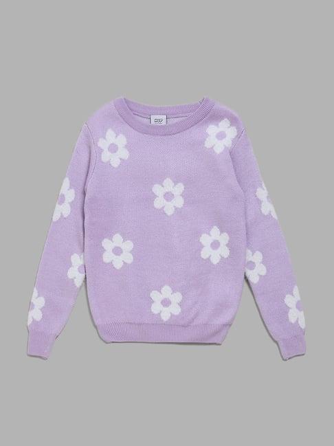 hop kids by westside lilac floral pattern sweater