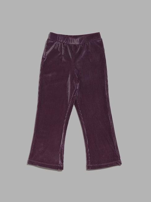 hop kids by westside lilac velvet wide leg trousers