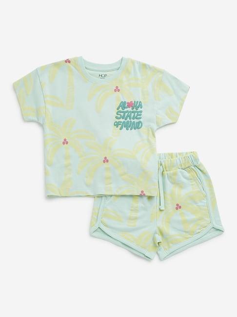 hop kids by westside mint printed cotton t-shirt with shorts set