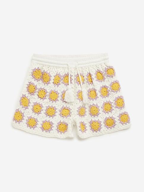 hop kids by westside multicolor crochet detailed mid-rise shorts