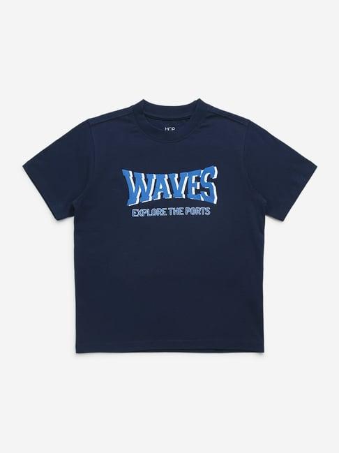 hop kids by westside navy text design cotton t-shirt