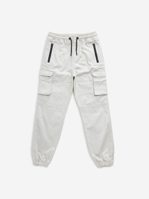 hop kids by westside off-white cargo-style mid-rise cotton blend jogger