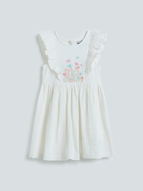hop kids by westside off-white embroidered dress