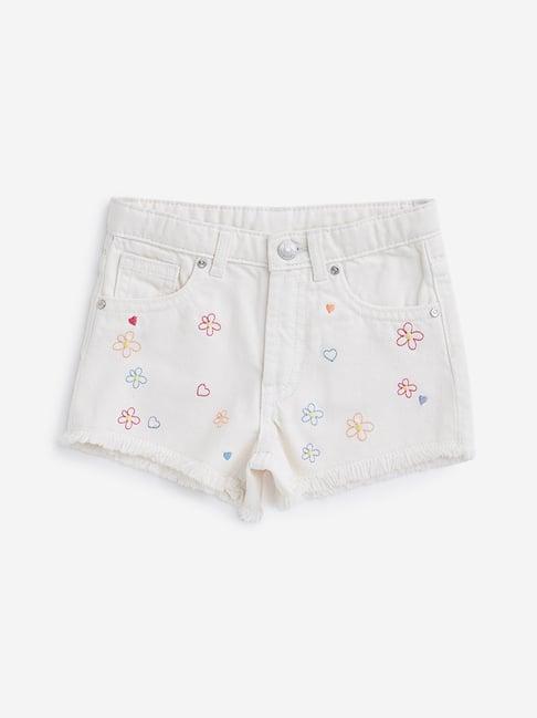 hop kids by westside off-white floral design denim shorts
