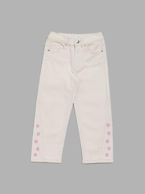 hop kids by westside off white floral printed denim jeans