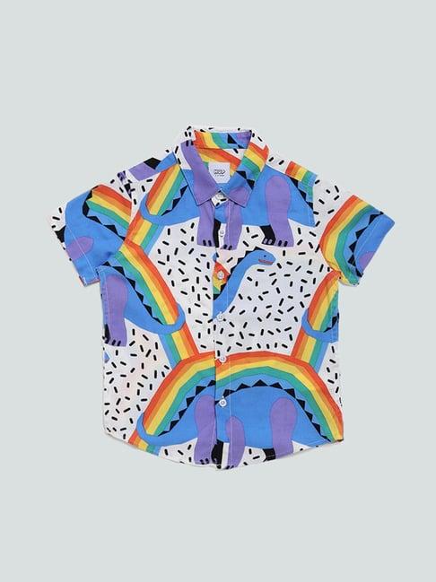 hop kids by westside rainbow dino printed white shirt