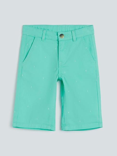 hop kids by westside sea green printed shorts