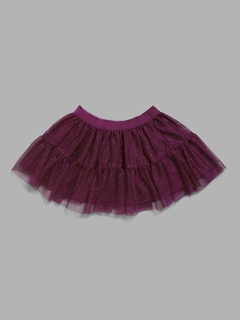 hop kids by westside shiny tulle maroon flared skirt