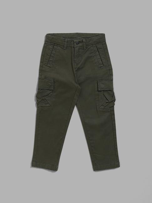 hop kids by westside solid dark green cargo trousers
