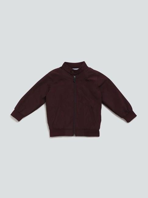 hop kids by westside solid wine-colored zipper jacket