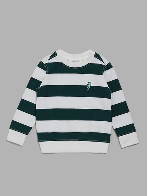 hop kids by westside striped printed green sweatshirt