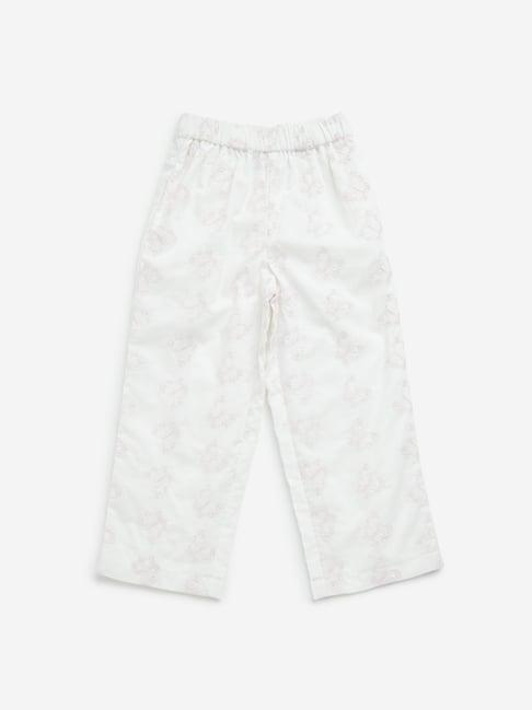 hop kids by westside white butterfly schiffli mid-rise cotton pants