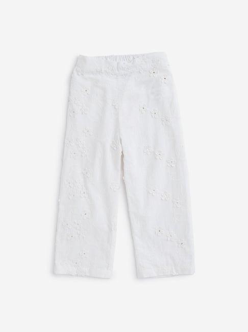 hop kids by westside white floral embroidered pants
