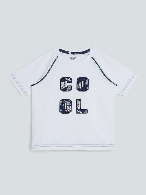 hop kids by westside white melange text-embroidered t-shirt