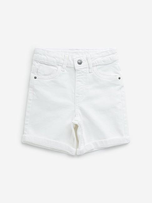 hop kids by westside white mid-rise denim shorts