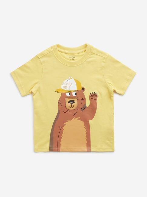 hop kids by westside yellow bear printed t-shirt