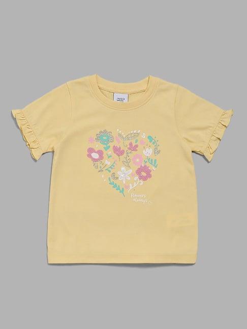 hop kids by westside yellow floral printed t-shirt