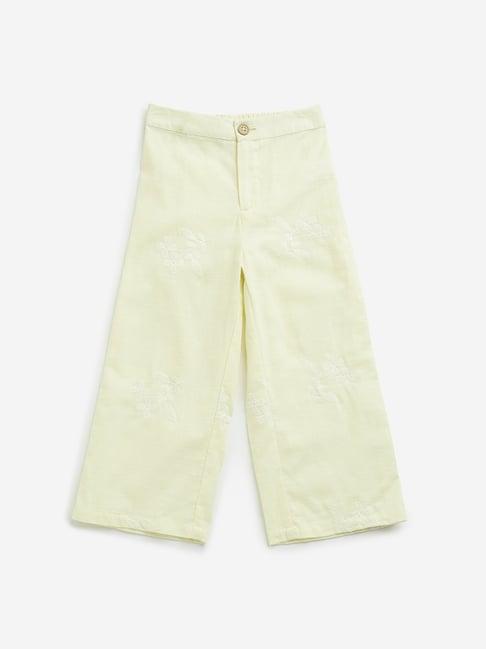hop kids by westside yellow mid rise embroidered blended linen pants