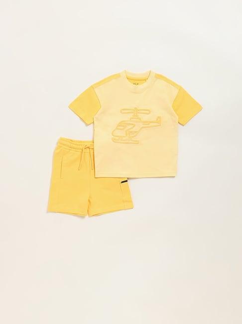 hop kids by westside yellow printed t-shirt and shorts set
