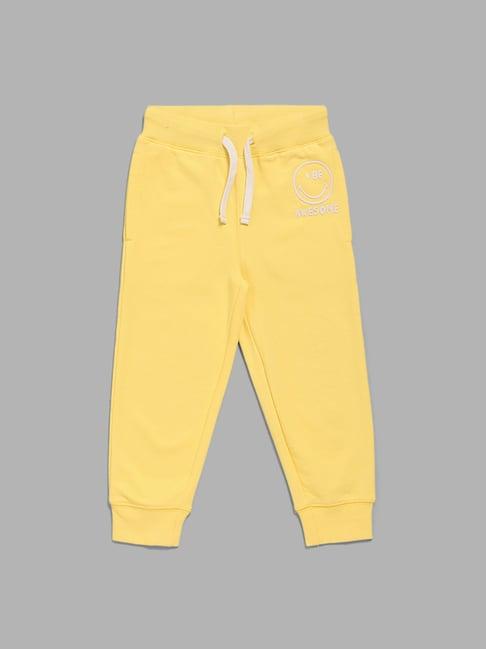 hop kids by westside yellow smiley printed joggers