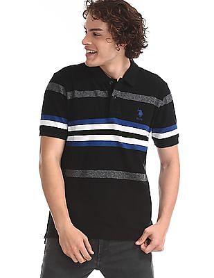 horizontal stripe cotton polo shirt
