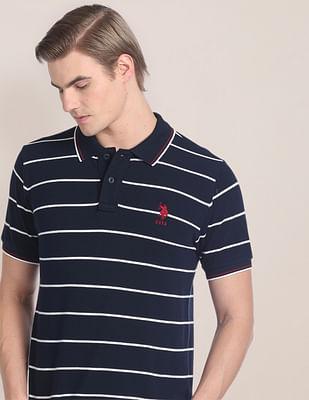 horizontal stripe cotton polo shirt