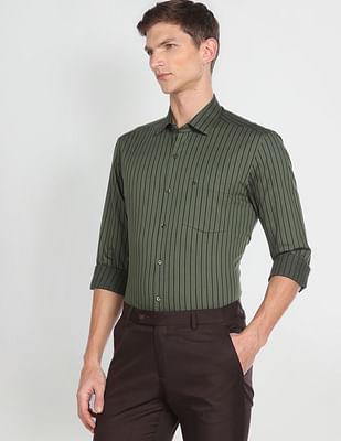 horizontal stripe cotton formal shirt