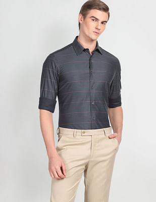 horizontal stripe cotton formal shirt