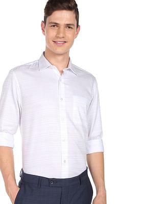 horizontal stripe cotton formal shirt