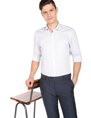 horizontal stripe cotton formal shirt